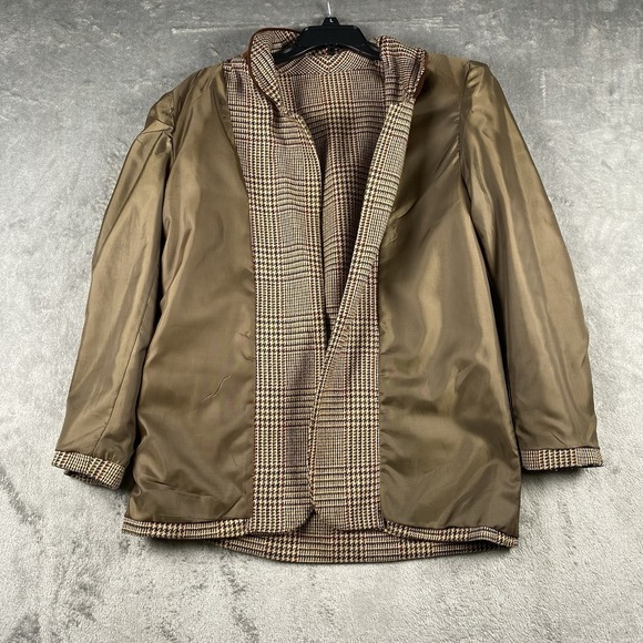 VTG Equestrian Blazer Womens 6P Brown Plaid Wool Blend Velvet Collar Preppy City - Picture 9 of 15